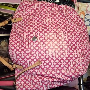 COACH PINK OPTIC DESIGN XL COATED CANVAS TOTE *Some wear exterior